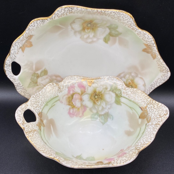 Vintage RC berries and cream bowl and tray, porcelain, white, pink & gold. - Picture 3 of 11